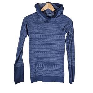 Lululemon Rest Less Shirt XS Blue Abstract Pullover Long Sleeve Thumbhole Hooded